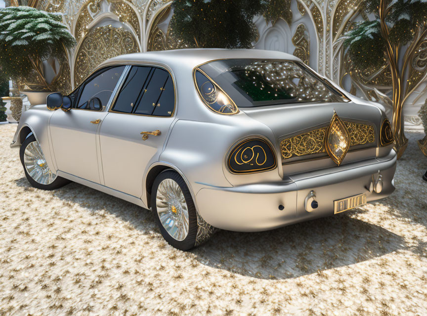 Luxury Car with Gold Accents in Opulent Setting