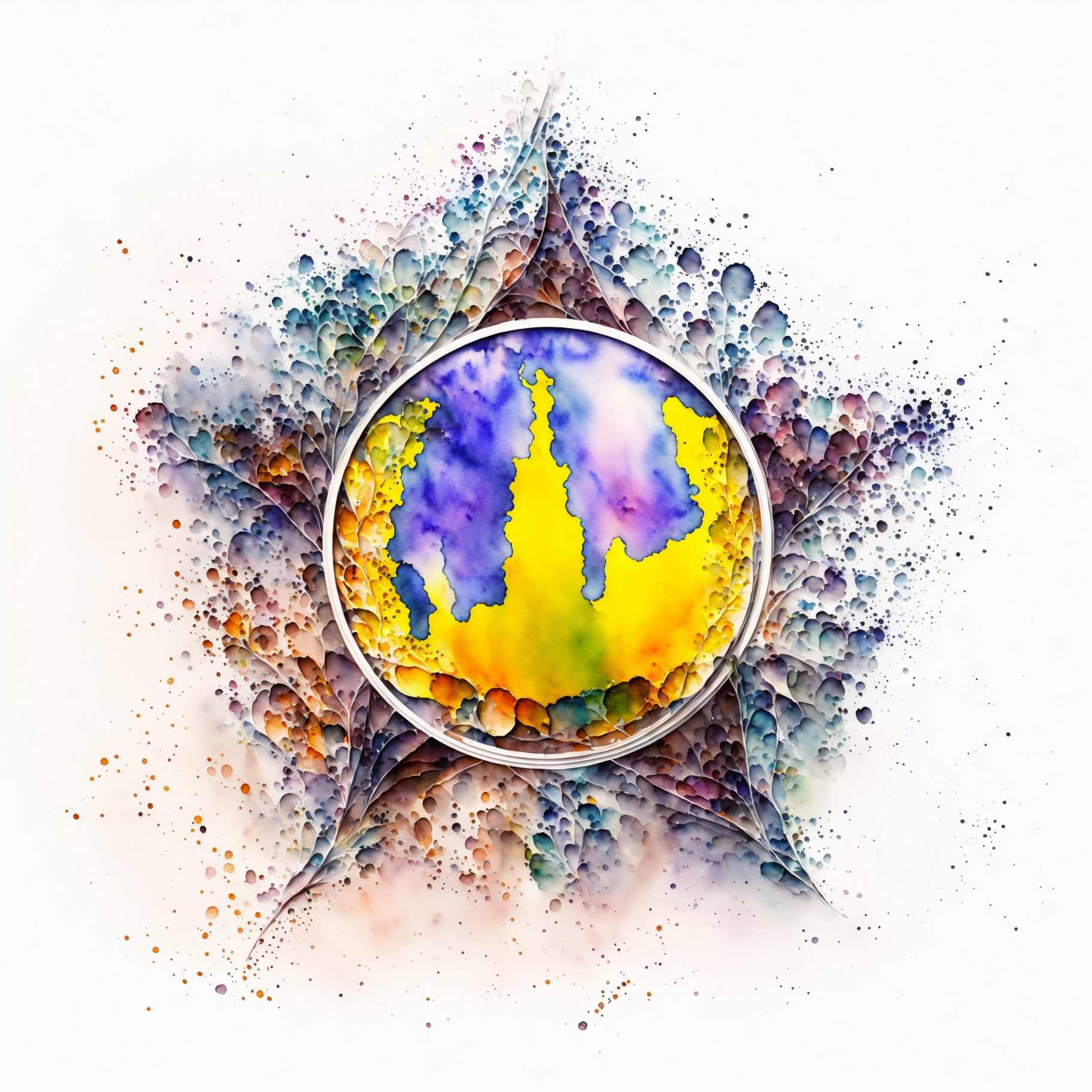Colorful Watercolor Painting of Ornate Compass Rose on Abstract Background