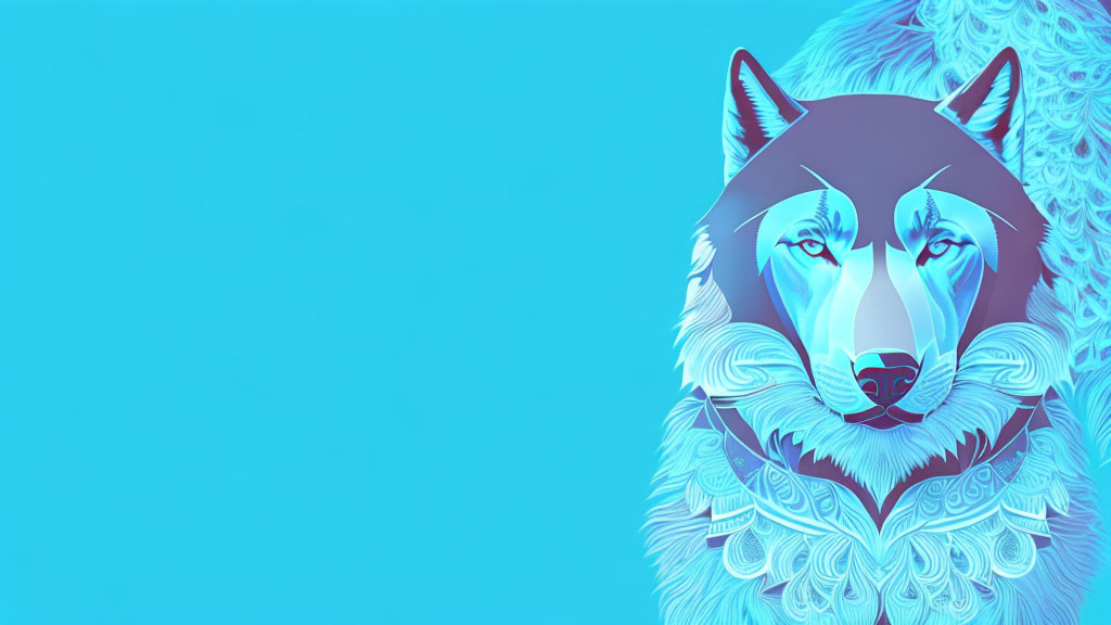 Blue-hued wolf digital illustration with intricate fur patterns on matching background