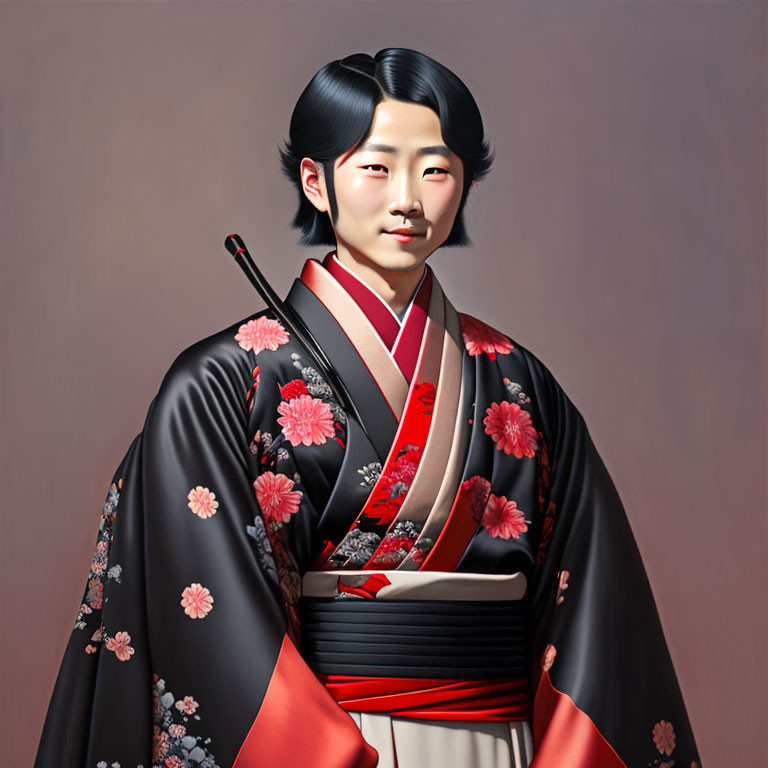 Young japanese fella with red kimono