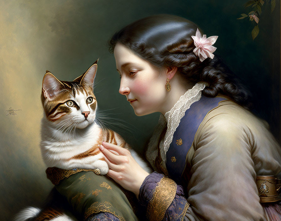 A woman playing with her cat