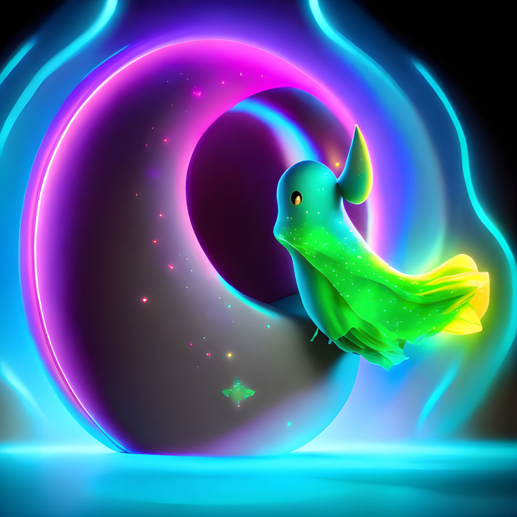 Colorful Neon Bird Art Against Celestial Portal