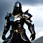 Ornate Black Armor Knight Under Dramatic Sky
