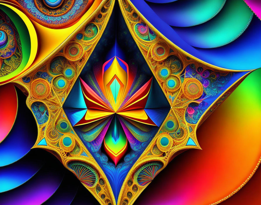 Colorful Symmetrical Fractal Art with Star-Like Pattern