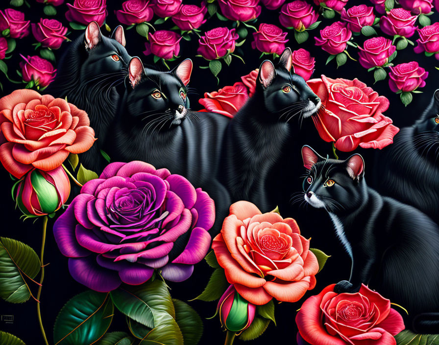 Animals surrounded by roses