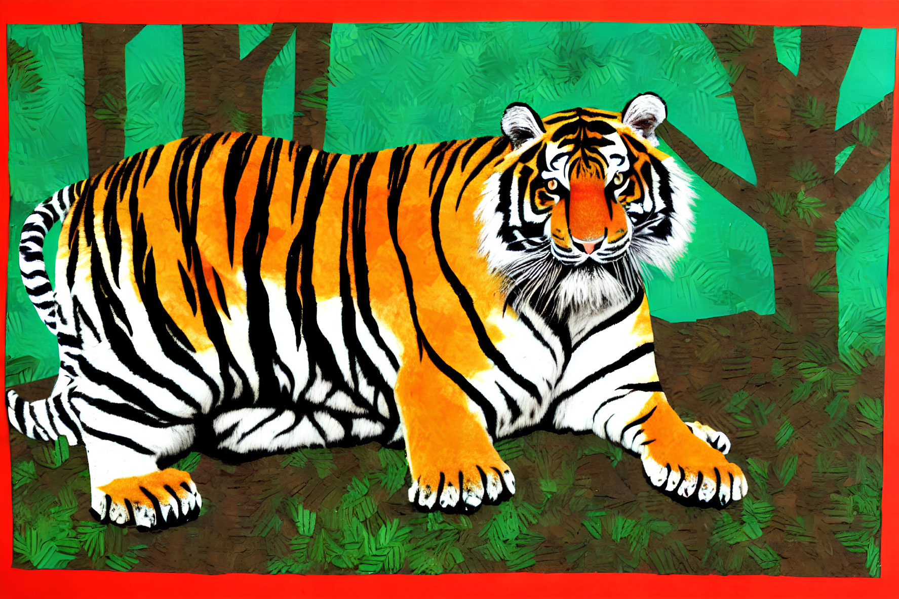 Colorful Tiger Illustration in Vibrant Jungle Setting