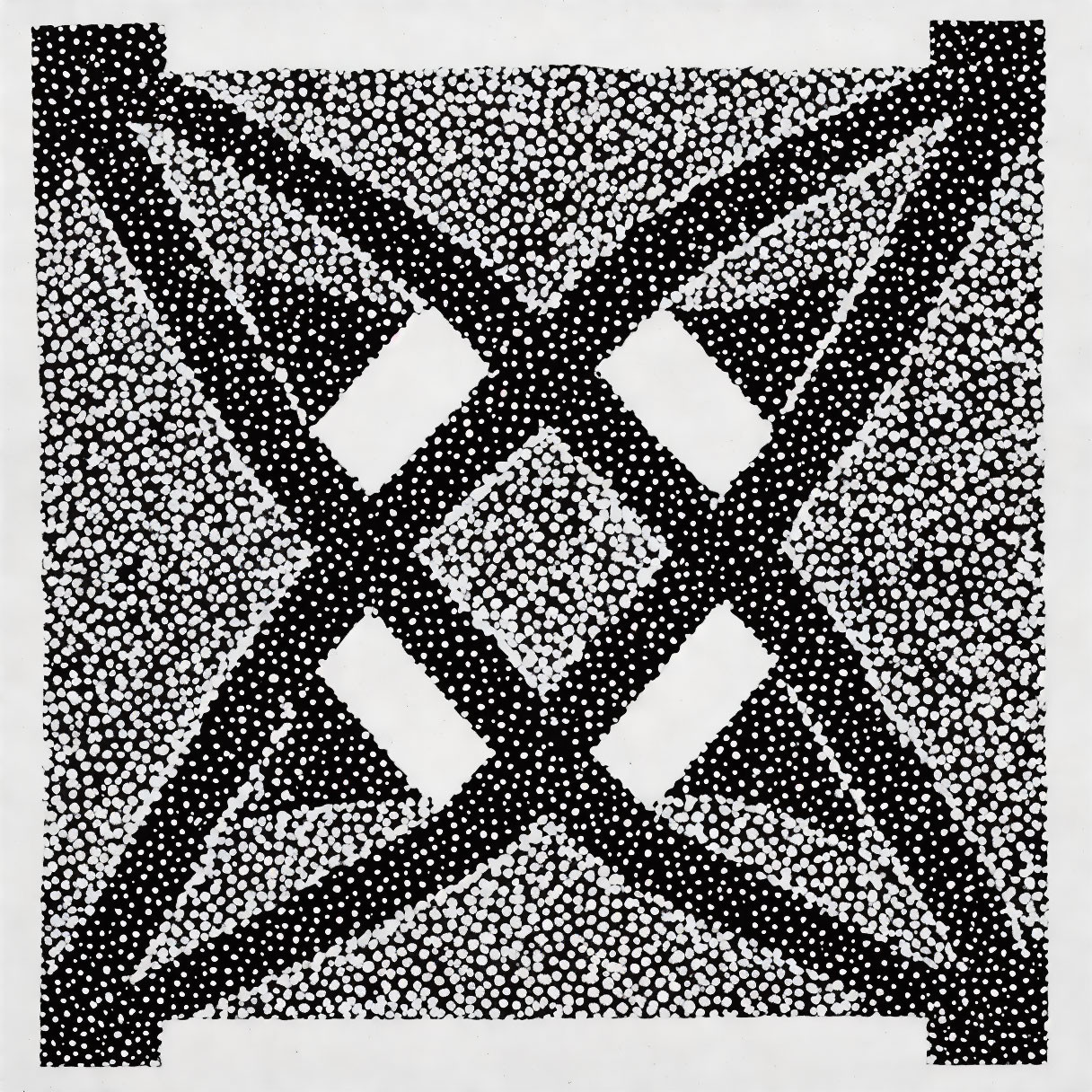 Abstract Black and White Symmetrical Pattern with Overlapping Lines and Dotted Textures
