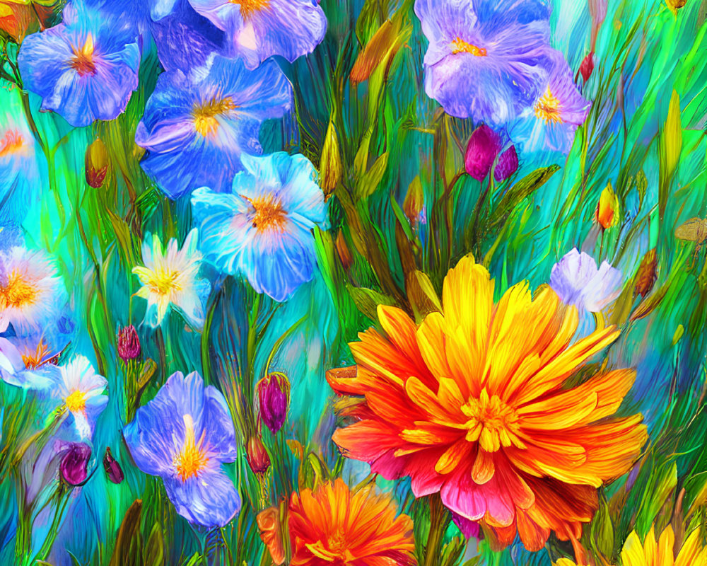 Colorful Flower Painting with Vibrant Brushstrokes and Bright Background