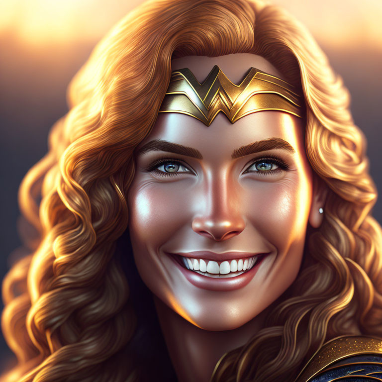 Curly-Haired Woman in Tiara with 'W' Emblem as Superhero