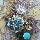 Ethereal artwork: Blue flower bouquet in pastel swirls