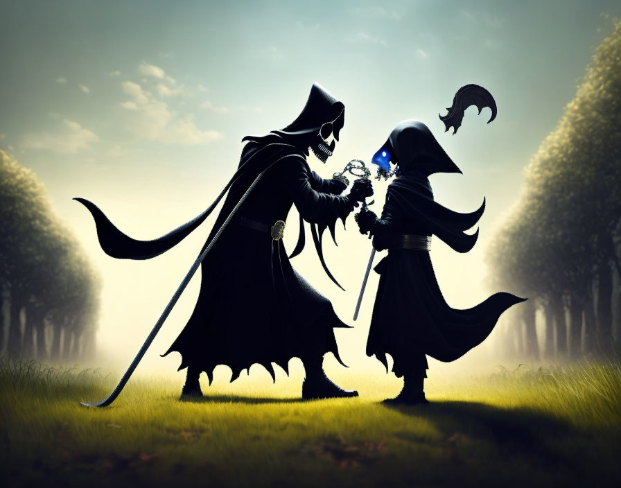 Hooded figures with capes in fantasy duel