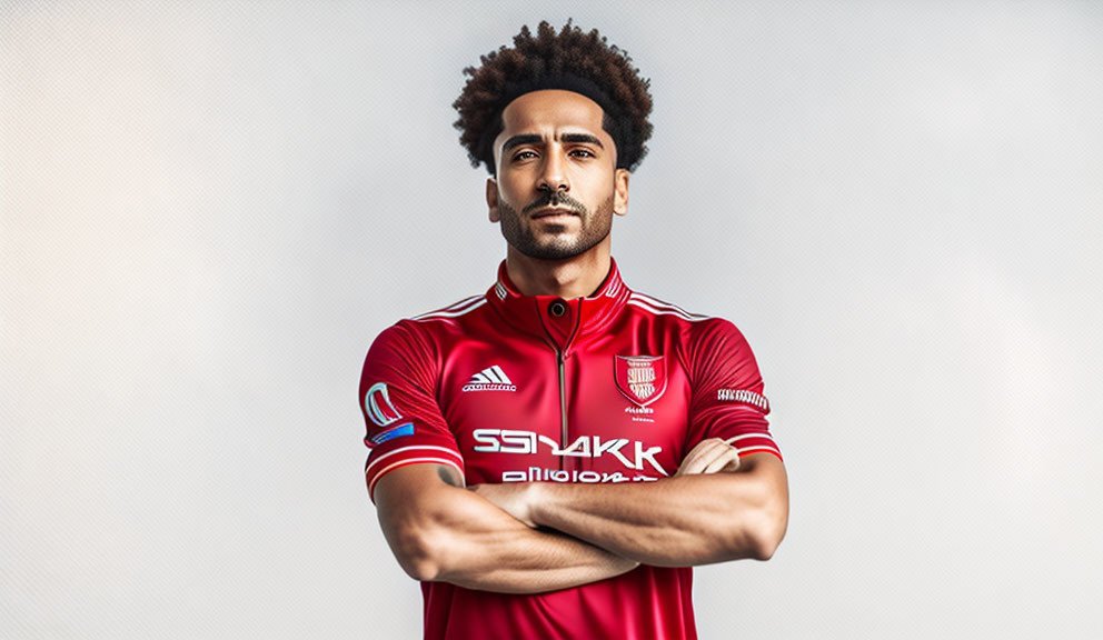 Person with Afro Hairstyle in Red Adidas Sports Jersey Crossing Arms
