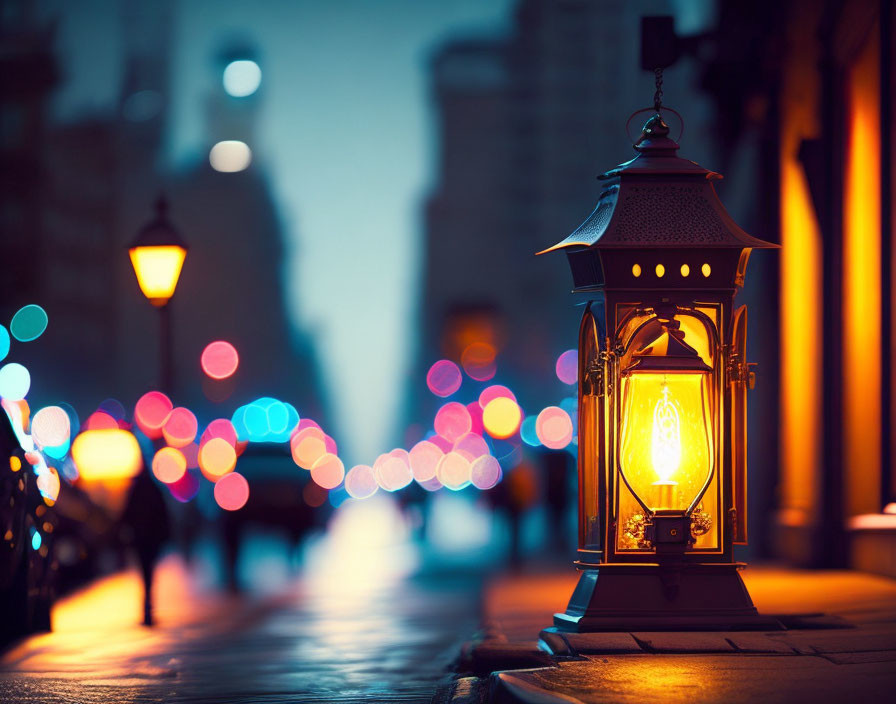 night, street, lantern