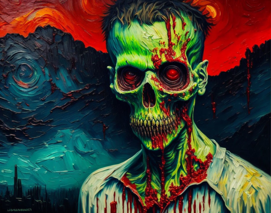 Portrait of a terrifying zombie with blood