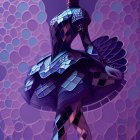 Futuristic woman in metallic blue dress with geometric patterns