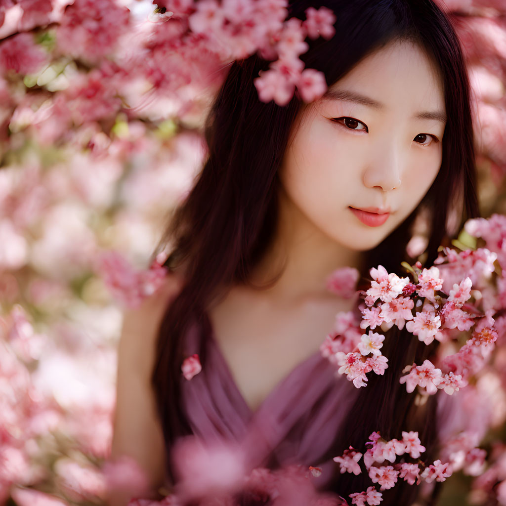 Beautiful Japanese Woman with Sakura Blossoms