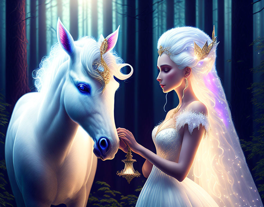 fantasia con un unicorno bianco