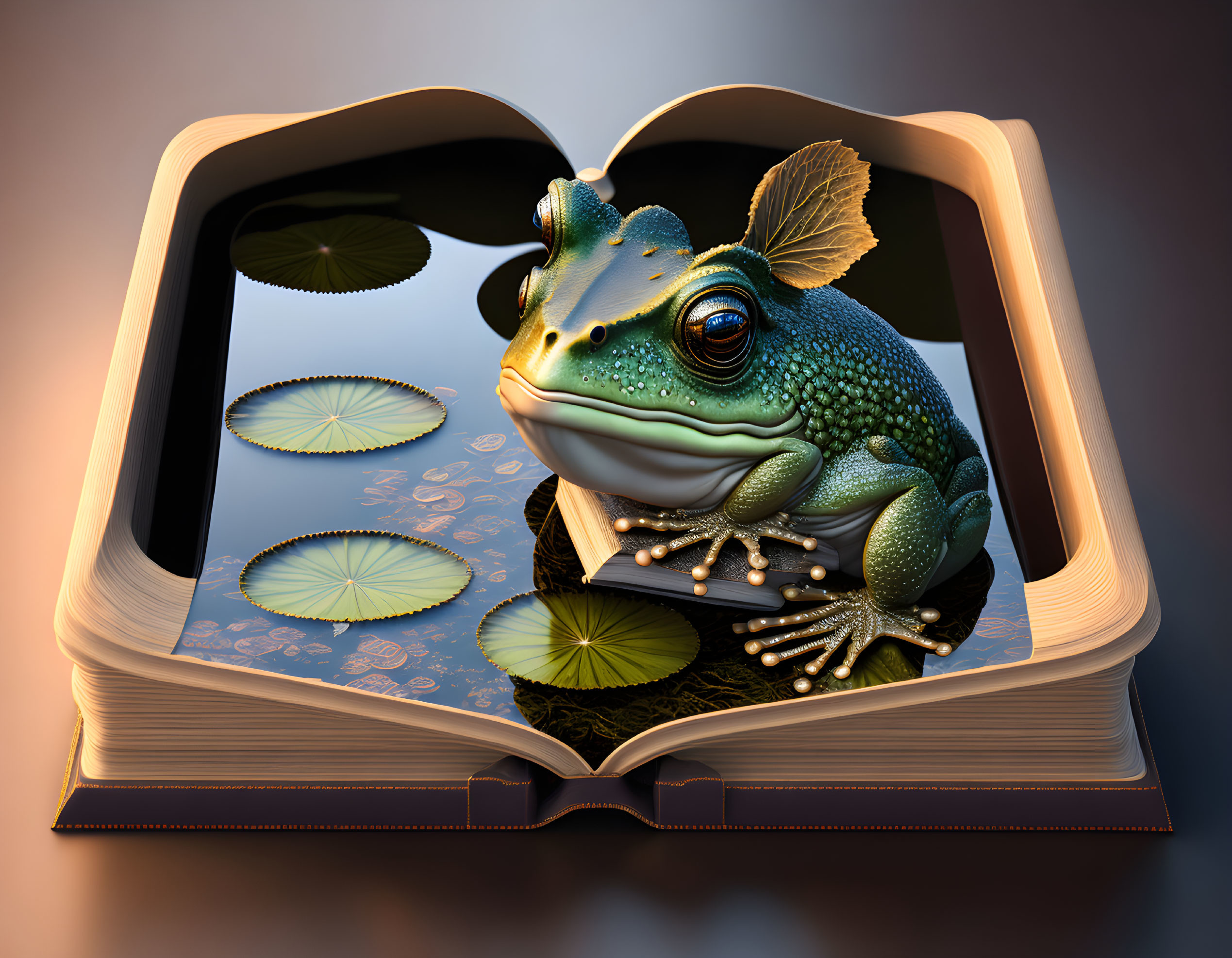Frog in a book on a book