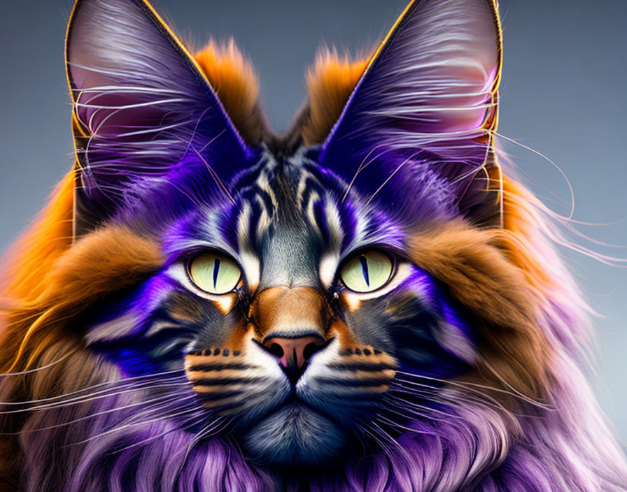 Majestic Cat Digital Artwork with Large Ears and Purple Fur