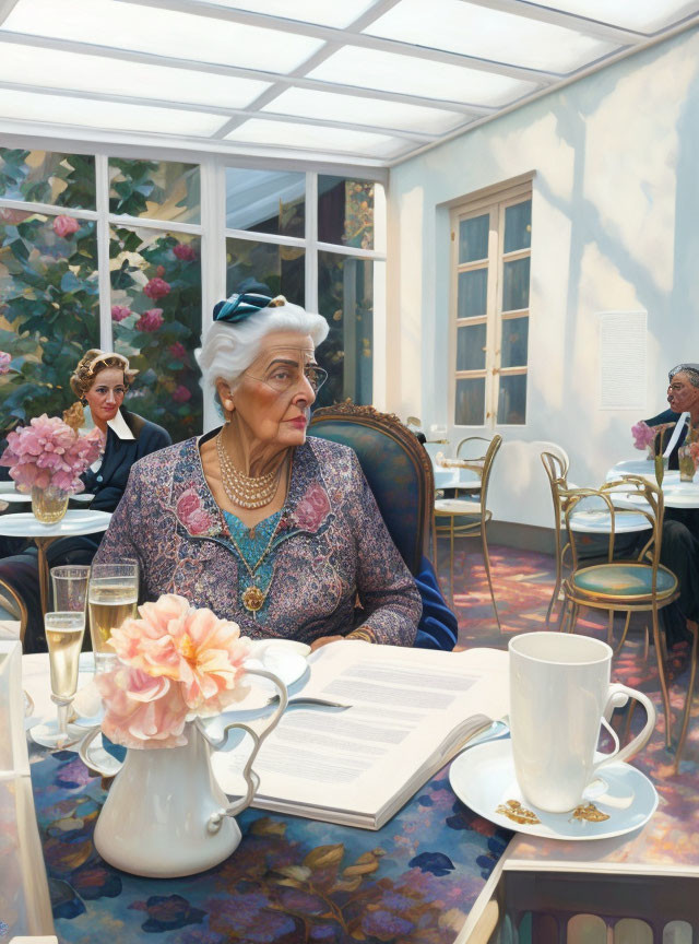 Beautifull older woman in a Café 