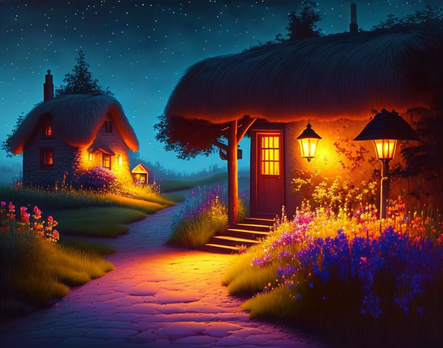 cottages at night