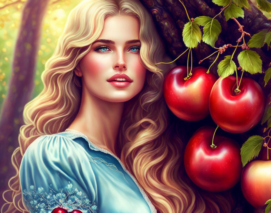 woman, cherries