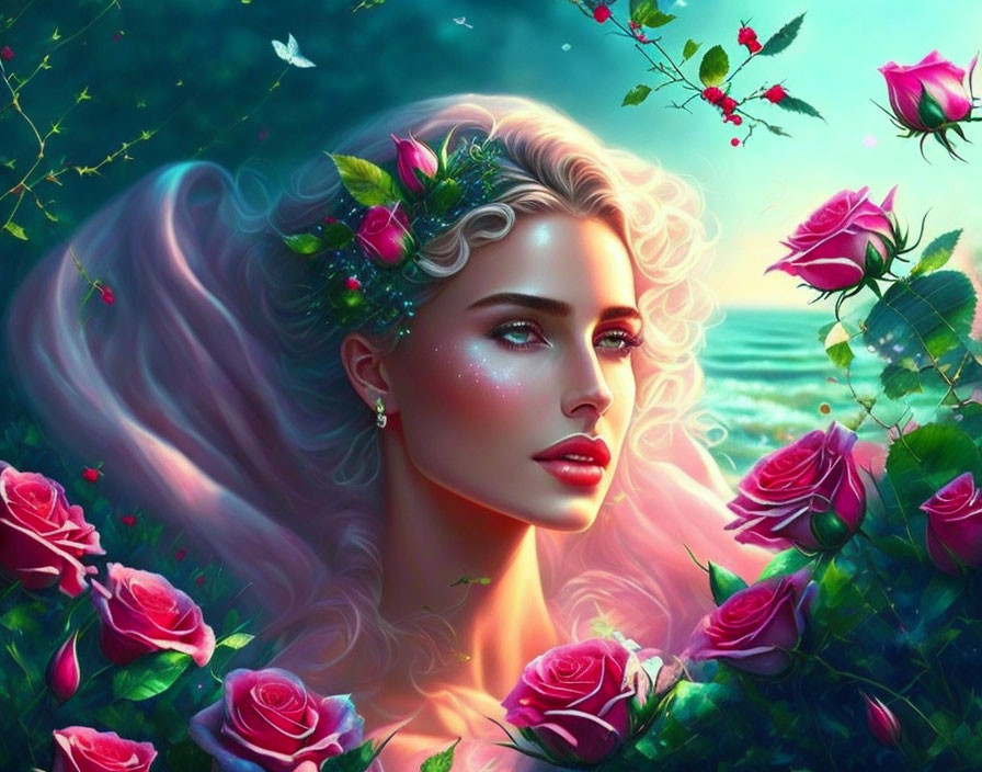 Beautiful woman, with roses