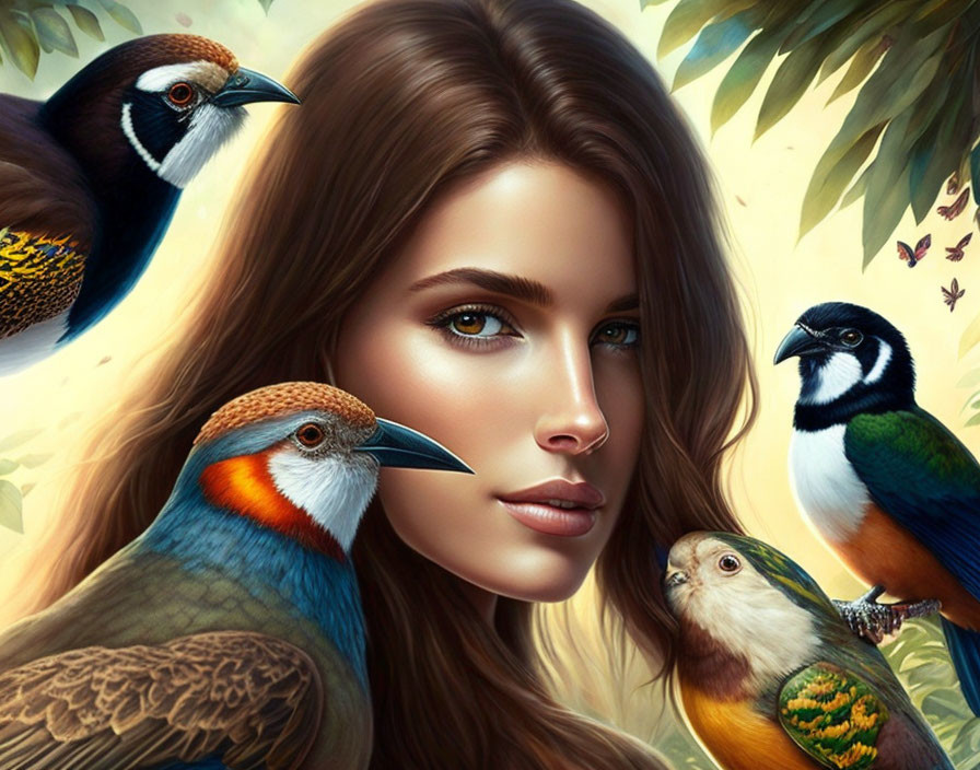 woman,of exotic birds