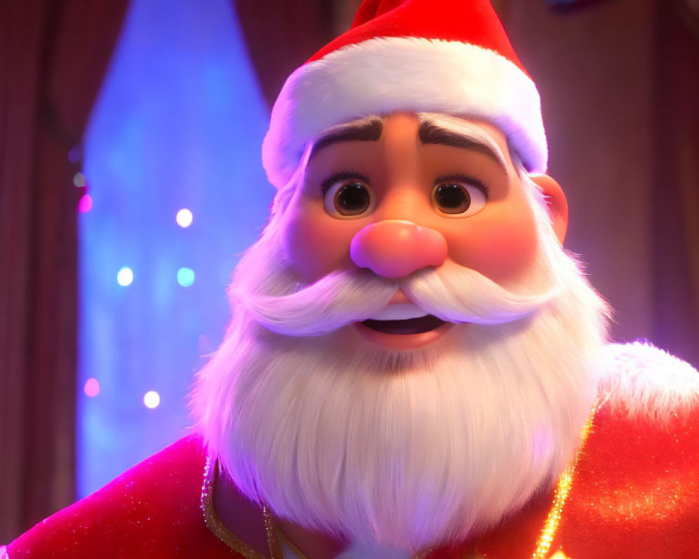 Cheerful 3D Animated Santa Claus in Red Hat and Suit