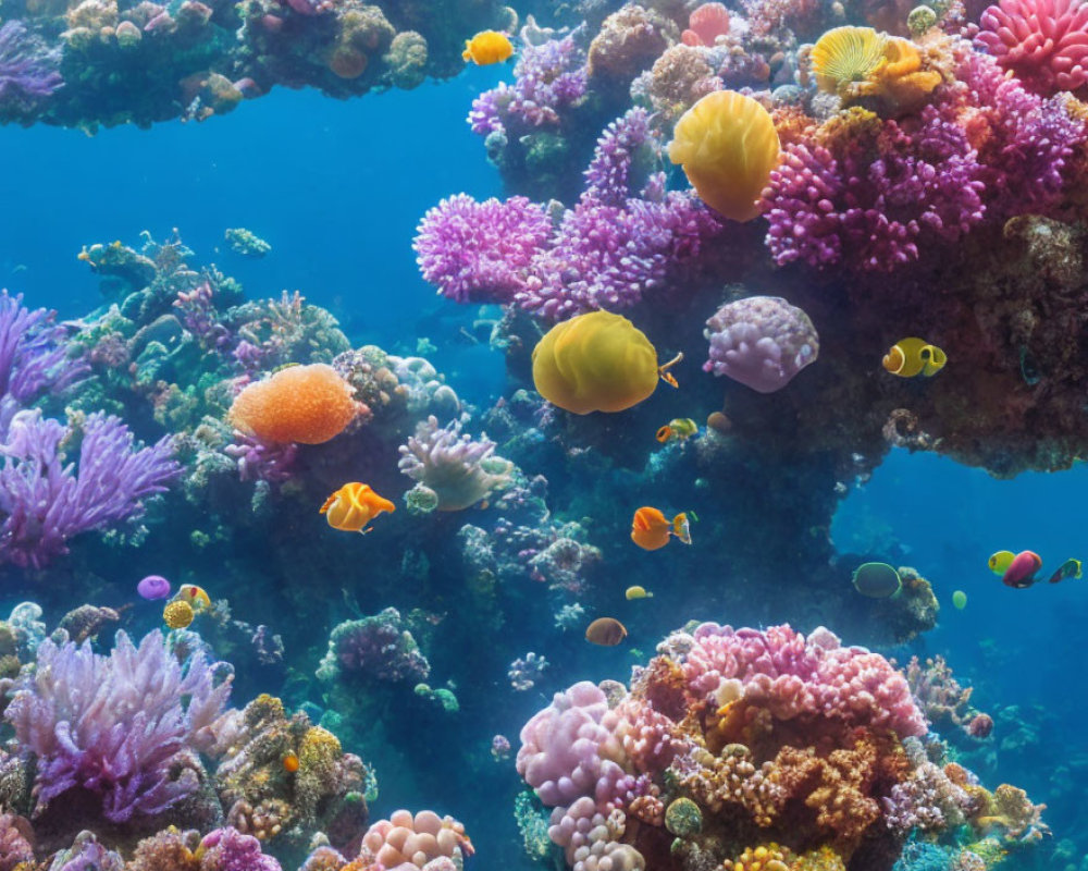 Colorful Fish and Coral in Vibrant Underwater Coral Reef