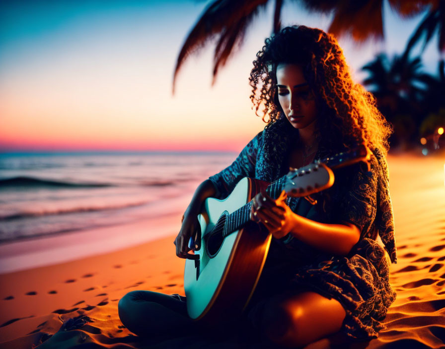 Sulla  spiaggia a suonare la chitarra