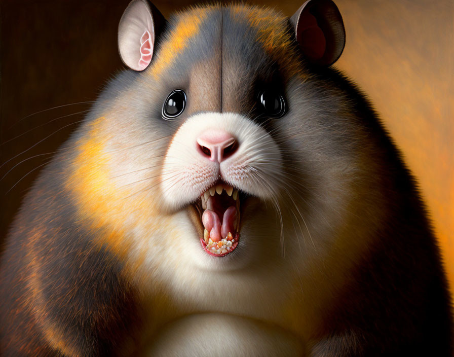 Detailed hyper-realistic chubby hamster art with glossy eyes and fur textures