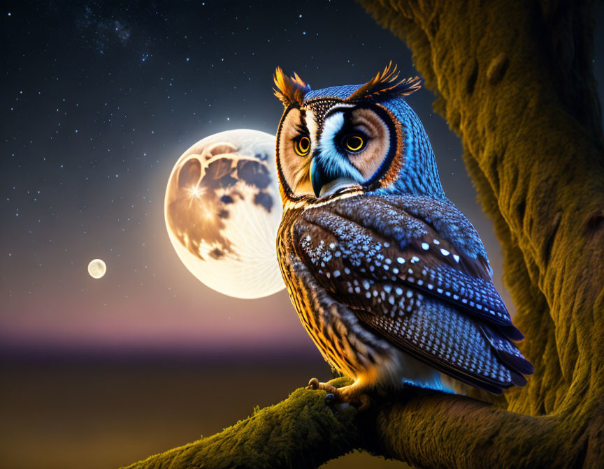 owl and moon
