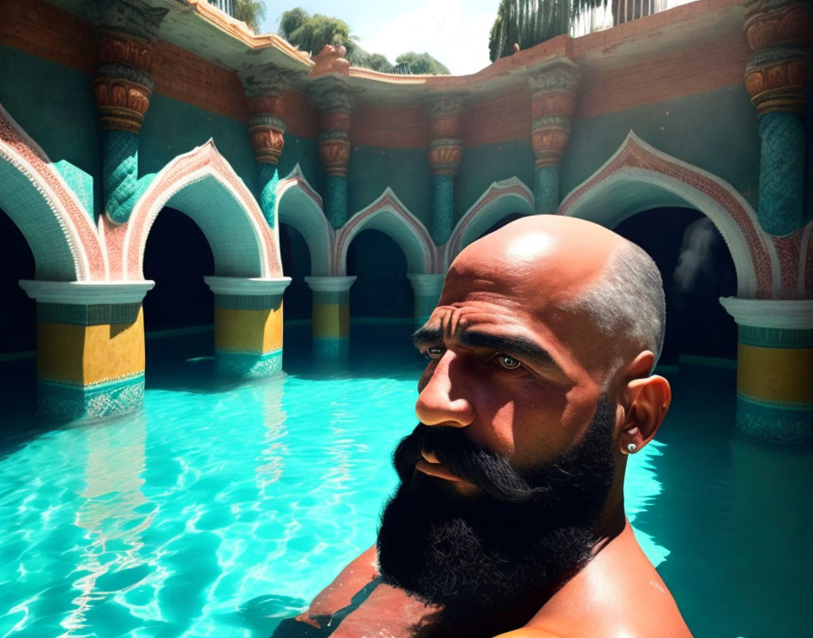 Bald at the pool