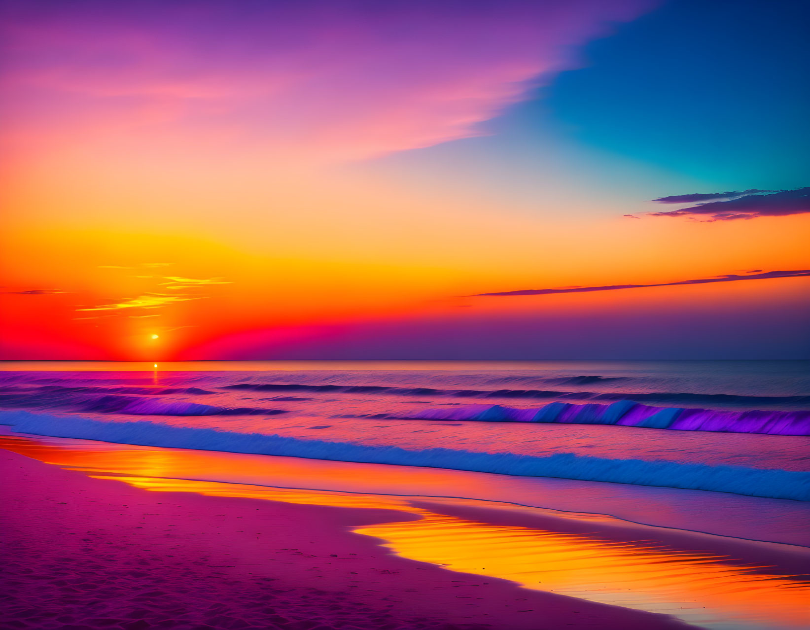 Colorful Beach Sunset with Purple, Pink, and Orange Hues