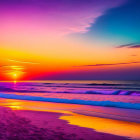 Colorful Beach Sunset with Purple, Pink, and Orange Hues