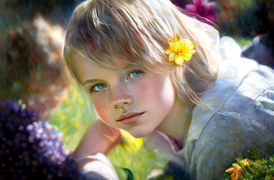 Portrait, Young Girl, Short blond hair