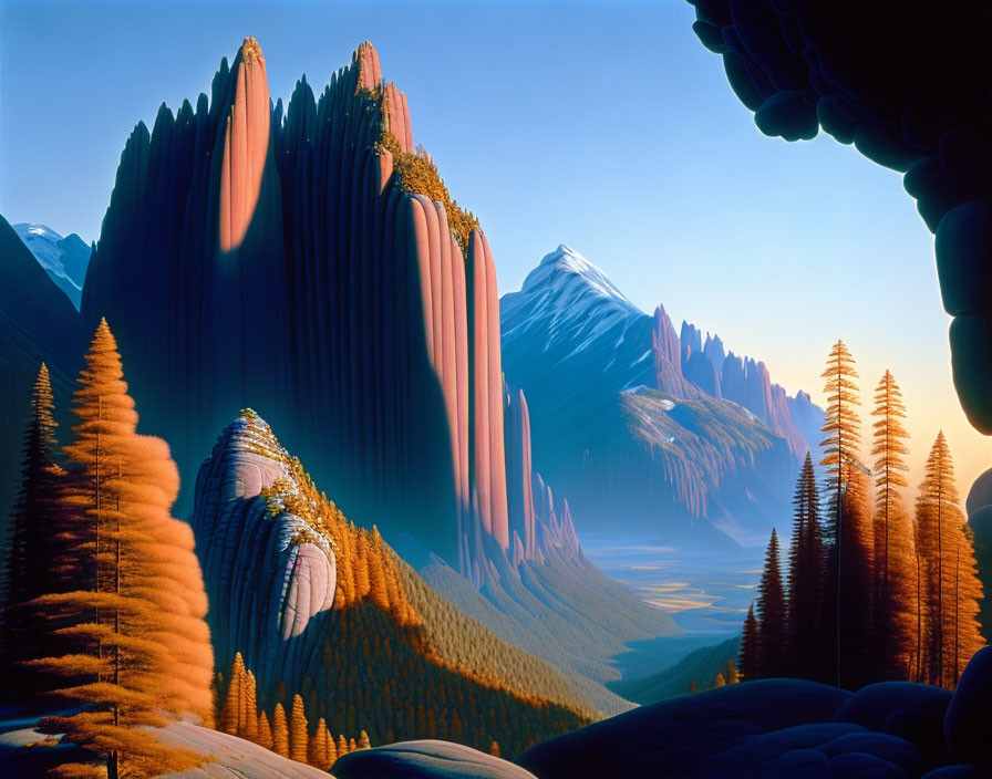 Towering Rock Formations in Coniferous Landscape