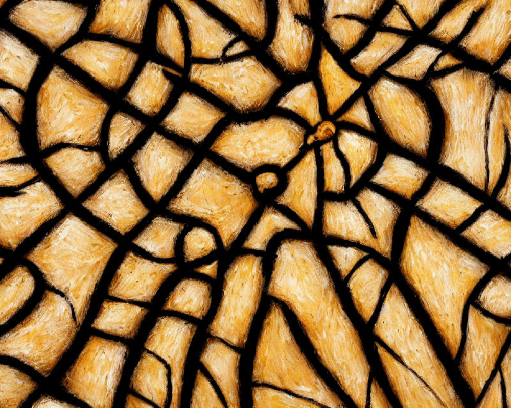 Detailed close-up of turtle shell texture with dark lines forming geometric patterns on yellow backdrop