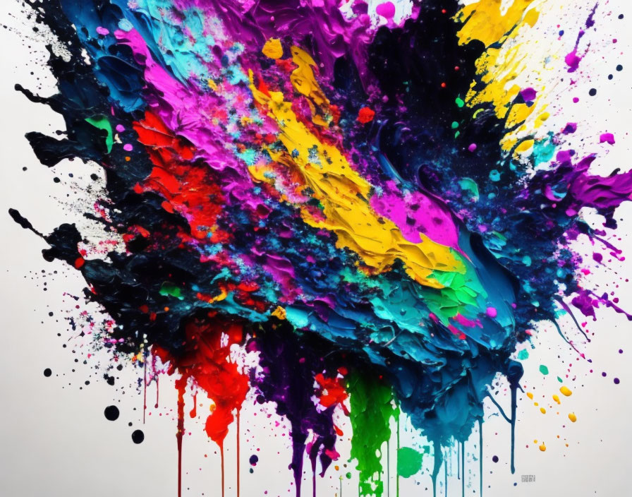 Multicolored Paint Splatters on White Background