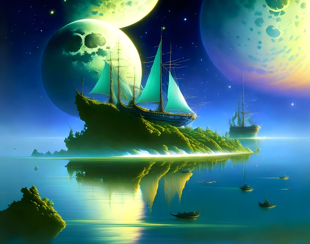Green World - (Island & Ships)