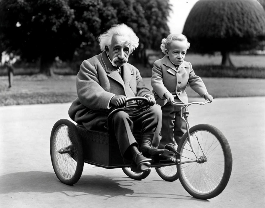 Albert E. and his "big sister" take a ride.