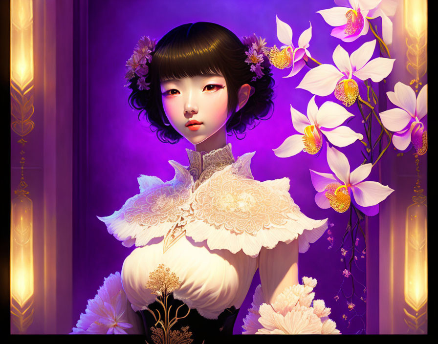 Anime Girl with orchids - (3of3)