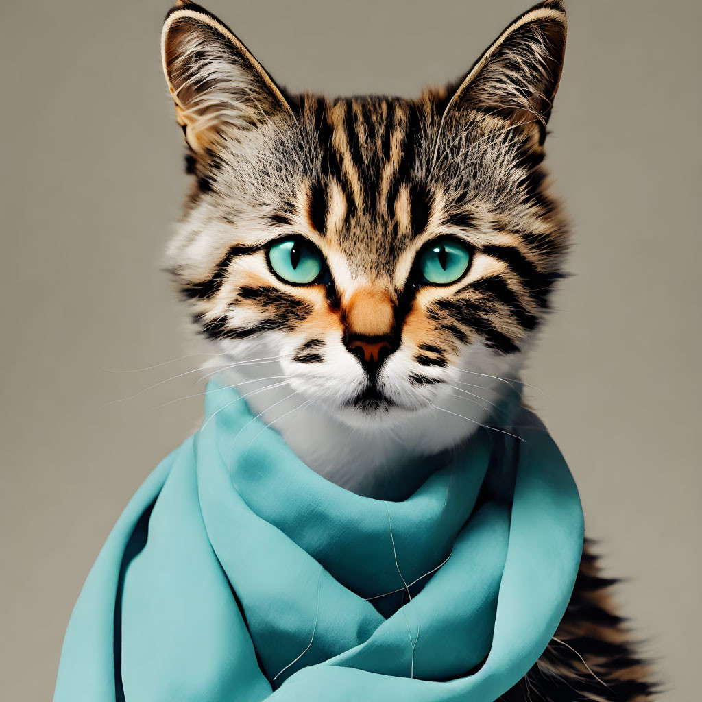 Cat with blue turquoise scarf