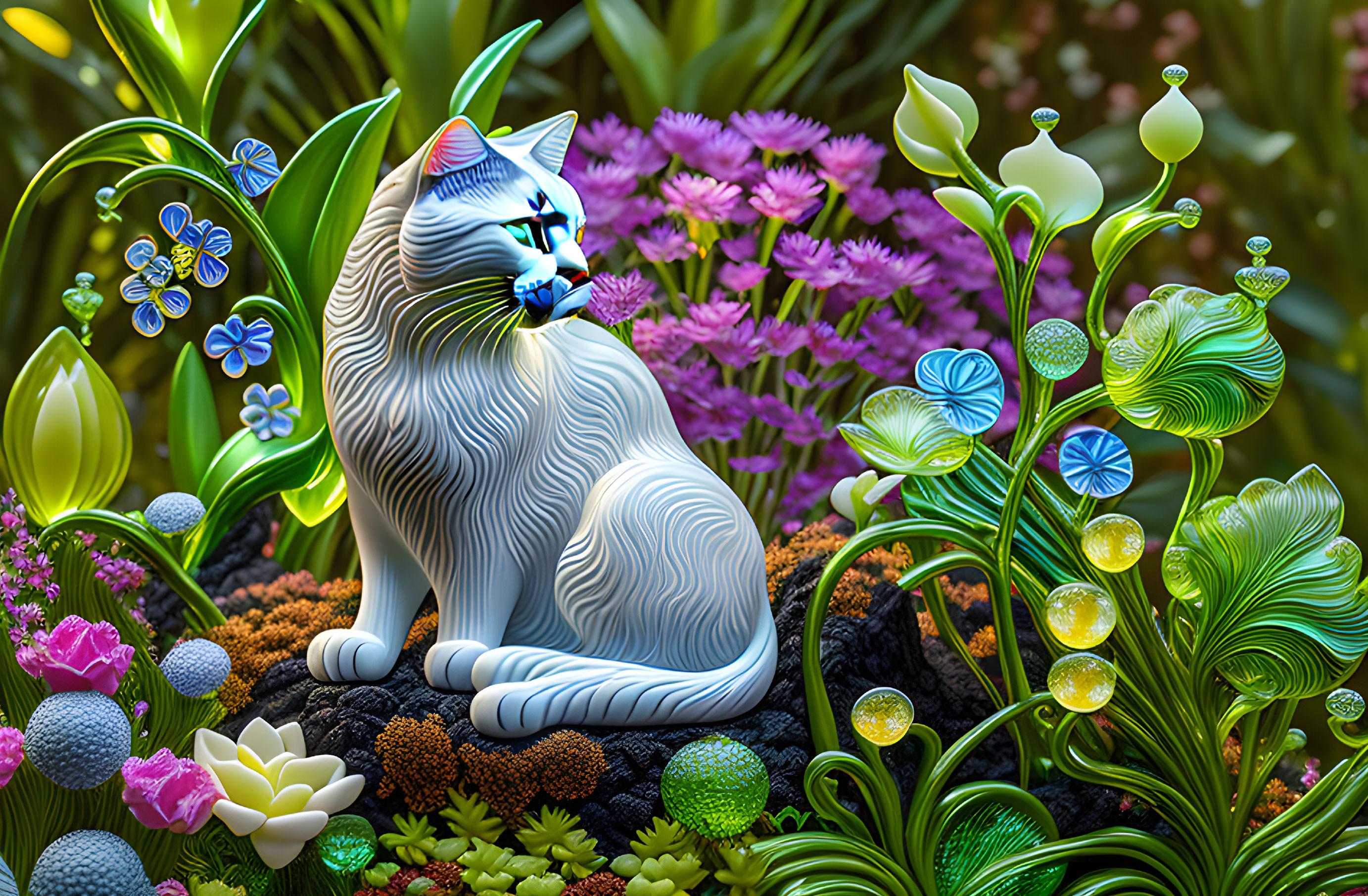 Glass Cat and Plants
