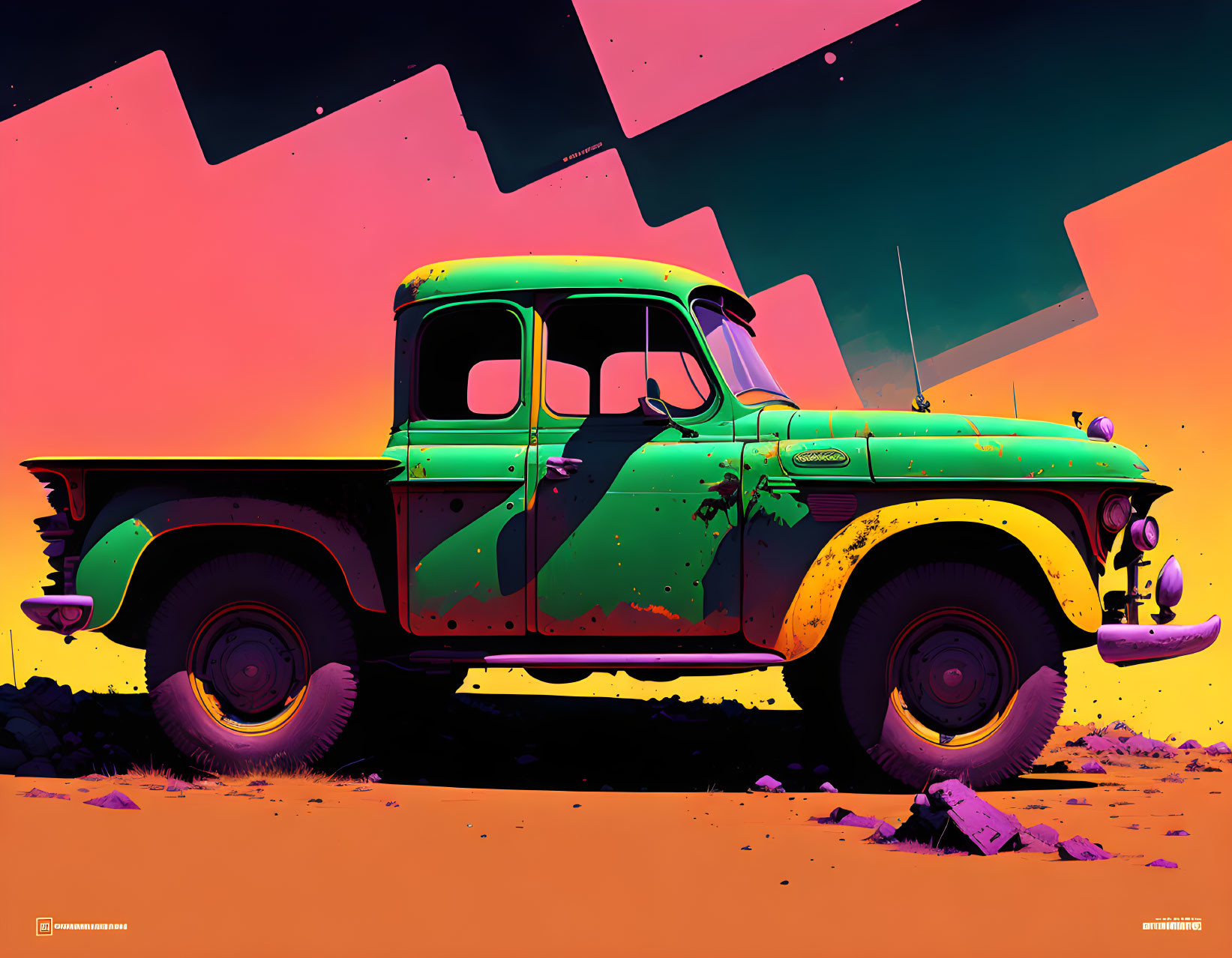 Old Pickup Truck in the Futuristic Desert