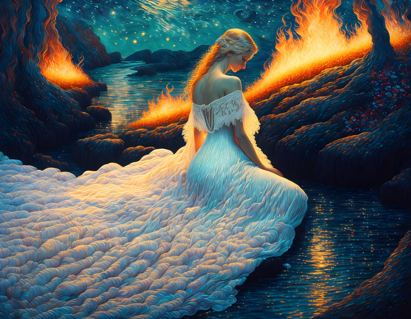 Woman in White at the River of Fire