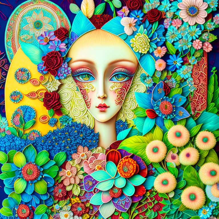 Woman surrounded by flowers Patchwork Style