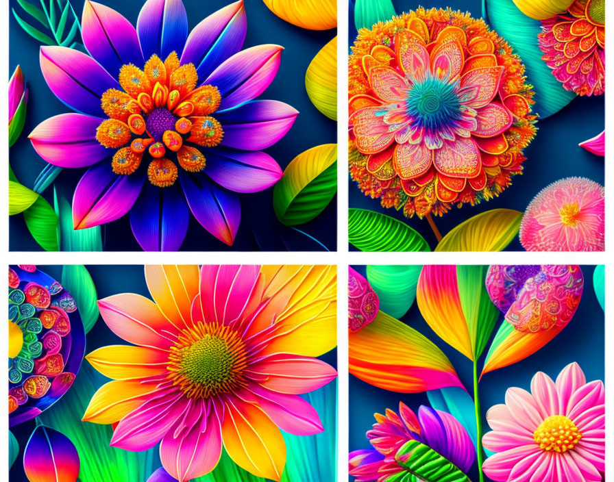 collection of bright flowers and leaves
