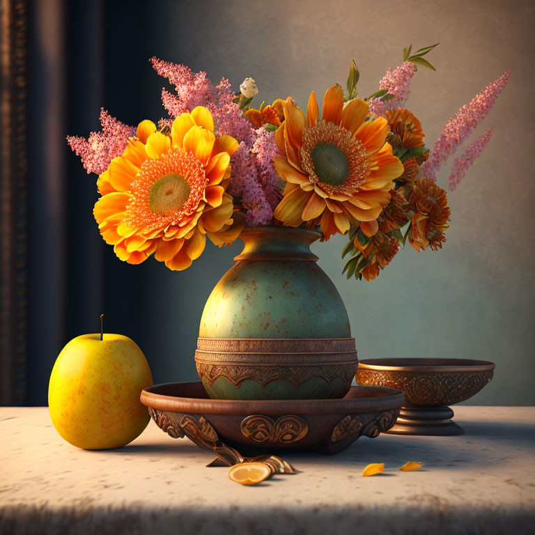 Still Life Pottery and flowers